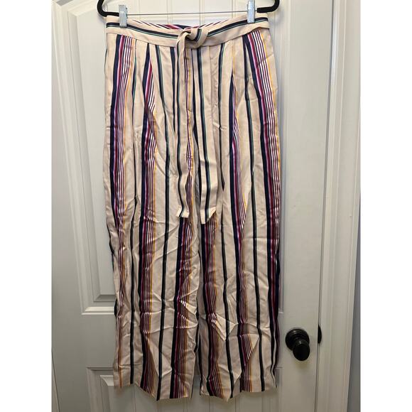 Karen Millen Women’s‎ High Waisted Wide Leg Striped Tie Waist Pants Size 8 Multi - Picture 2 of 4